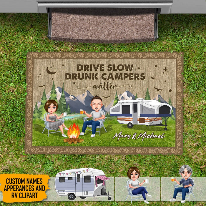 GeckoCustom Drive Slow Drunk Campers Matter Camping Doormat K228 HN590