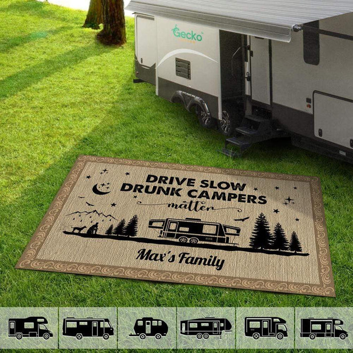 GeckoCustom Drive Slow Drunk Campers Matter Camping Patio Rug, Patio Mat HN590 2.5'x4.6' (30x55 inch)