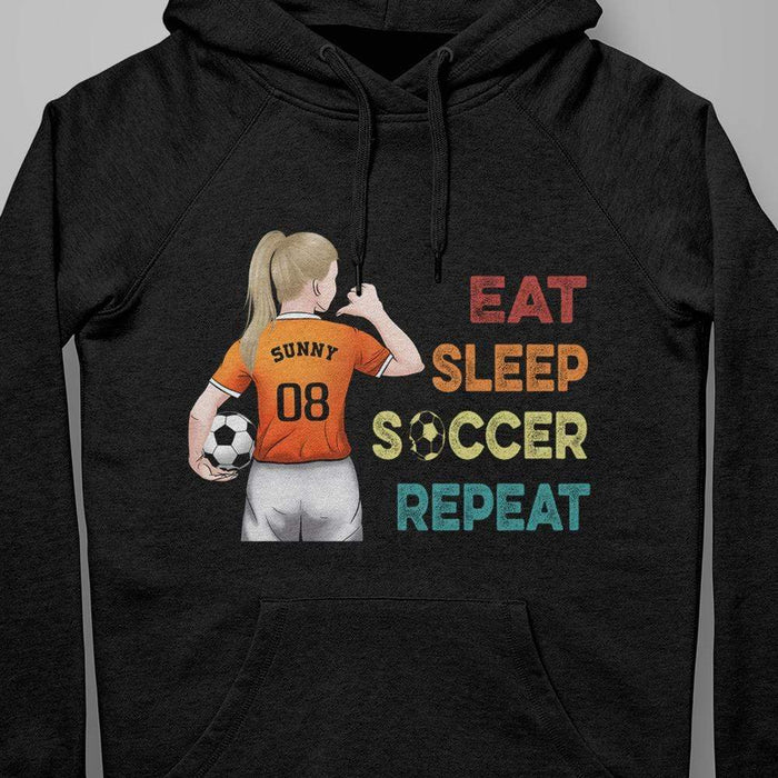 GeckoCustom Eat Sleep Soccer Repeat Soccer Shirt Pullover Hoodie (Favorite) / Black Colour / S