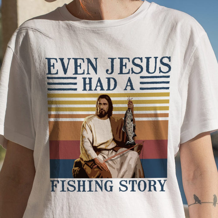 GeckoCustom Even Jesus Had a Fishing Story Fishing Shirt HN590 Women Tee / Light Blue Color / S