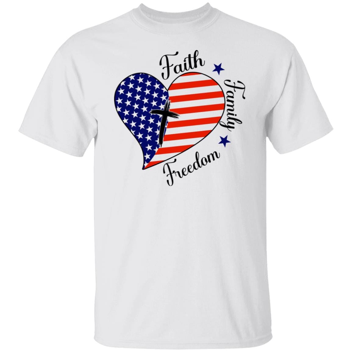 GeckoCustom Faith Family Freedom Heart American Flag Shirt H402 Basic Tee / White / S