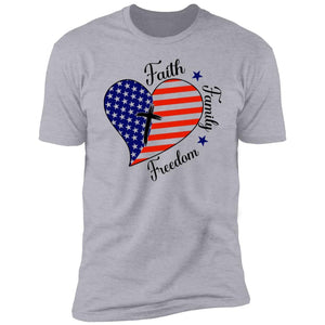 GeckoCustom Faith Family Freedom Heart American Flag Shirt H402 Premium Tee / Heather Grey / S