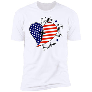 GeckoCustom Faith Family Freedom Heart American Flag Shirt H402 Premium Tee / White / S
