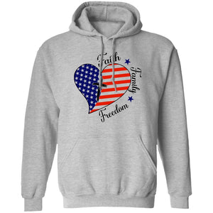 GeckoCustom Faith Family Freedom Heart American Flag Shirt H402 Pullover Hoodie / Sport Grey / S