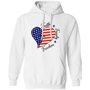 GeckoCustom Faith Family Freedom Heart American Flag Shirt H402 Pullover Hoodie / White / S