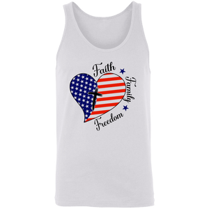 GeckoCustom Faith Family Freedom Heart American Flag Shirt H402 Unisex Tank Top / White / X-Small