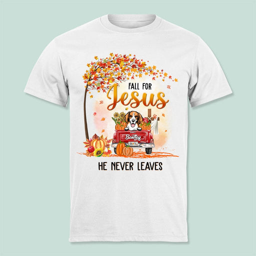 GeckoCustom Fall For Jesus He Never Leaves Dog Shirt T368 HN590 Unisex T-Shirt / Sport Grey / S