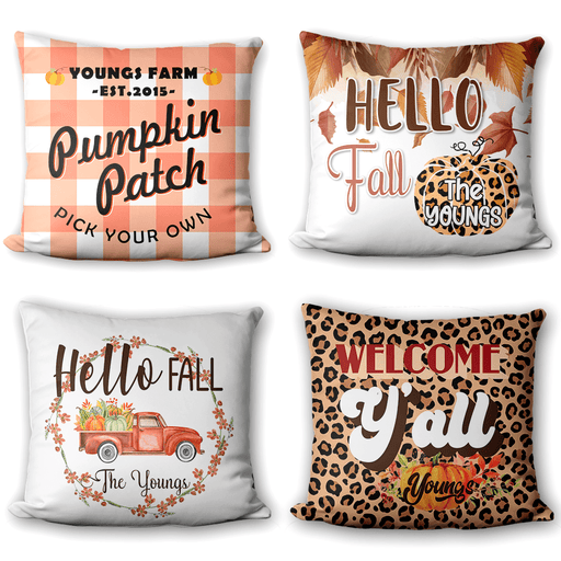 GeckoCustom Fall Pumpkins Family Throw Pillow 14"x14" / Pack 1