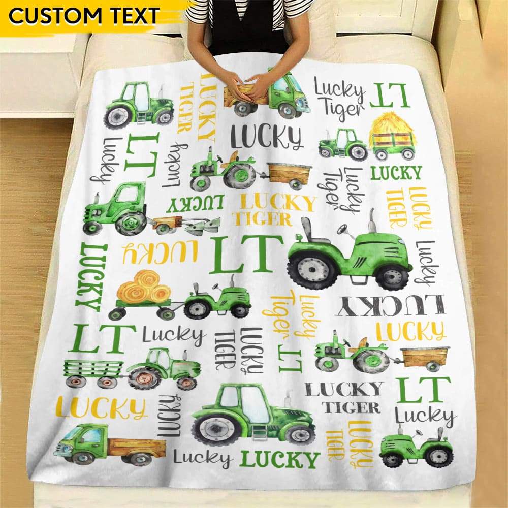 GeckoCustom Farmer Personalized Baby Tractor  Blanket HN590 VPS Cozy Plush Fleece 30 x 40 Inches (baby size)