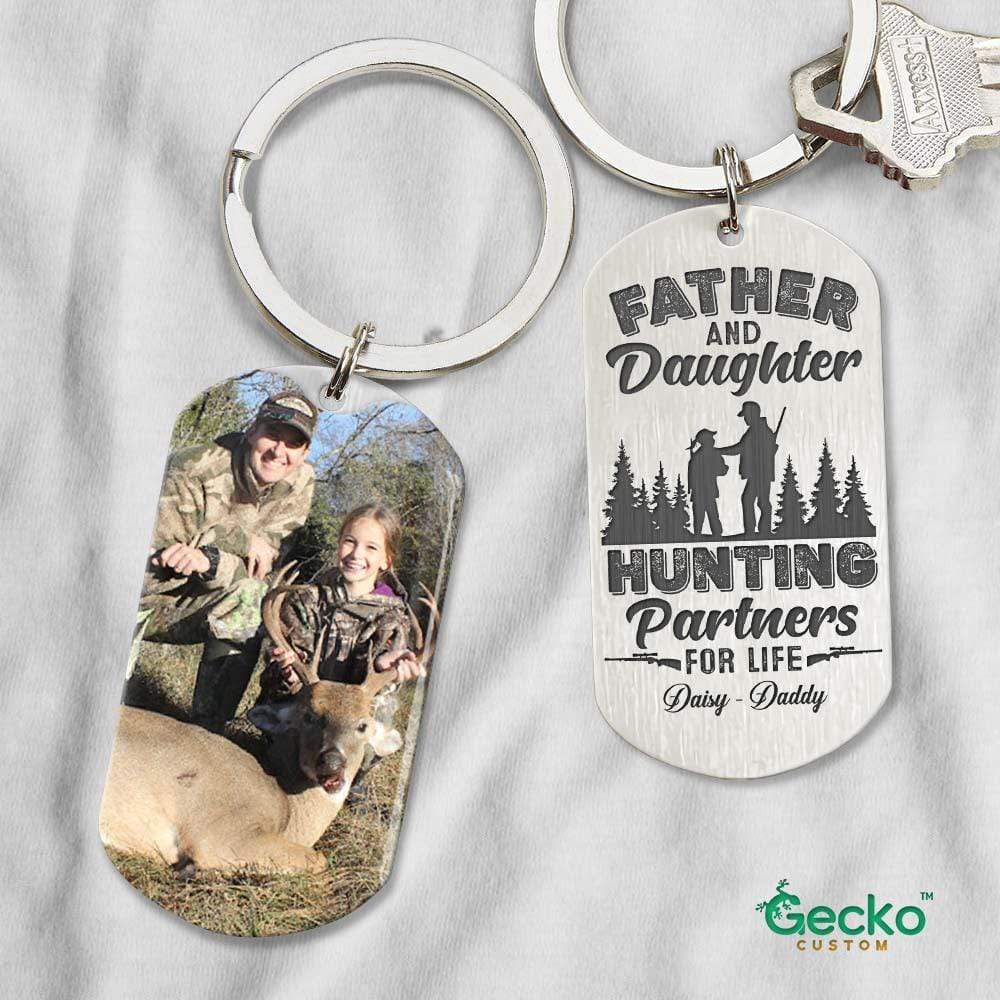 GeckoCustom Father And Daughter Hunting Partners For Life Hunter Metal Keychain HN590 No Gift box / 1.77" x 1.06"