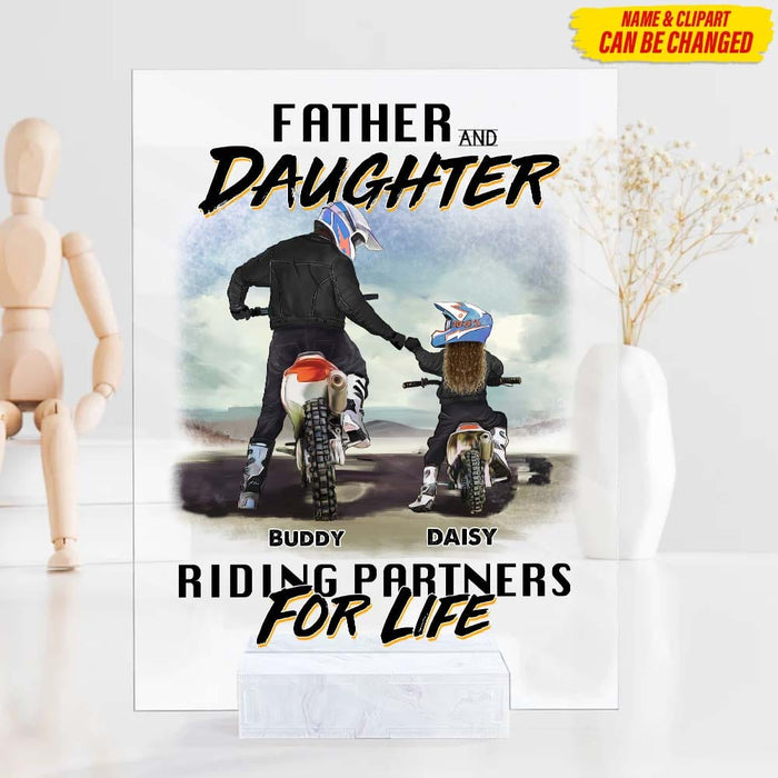 GeckoCustom Father & Child Riding Partners For Life Family 888238 Acrylic Frame, HN590