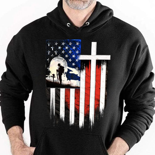 GeckoCustom Father Gift Flag Veteran Shirt, HN590 Pullover Hoodie / Black Colour / S