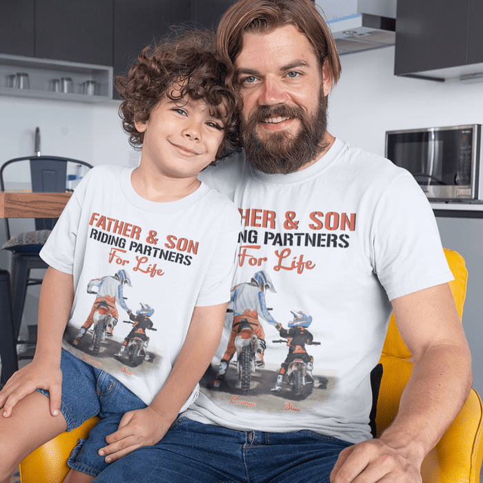 GeckoCustom Father & Son & Daughter Riding Parther For Life, motocross gift, HN590 Basic Tee / Sport Grey / S