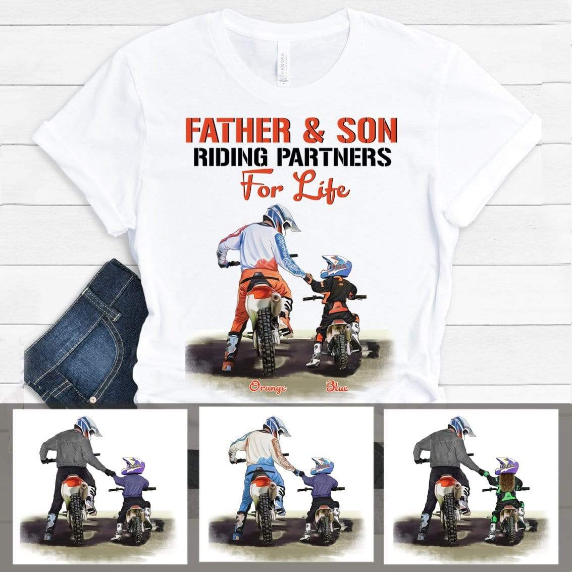 GeckoCustom Father & Son & Daughter Riding Parther For Life, motocross gift, HN590