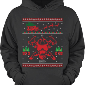 GeckoCustom Firefighter Ugly Christmas Swearshirt, Custom Swearshirt, SG02 Pullover Hoodie / Black Colour / S