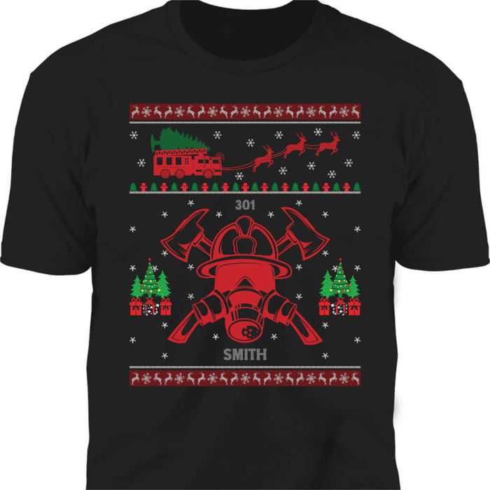 GeckoCustom Firefighter Ugly Christmas Swearshirt, Custom Swearshirt, SG02 Premium Tee / P Black / S