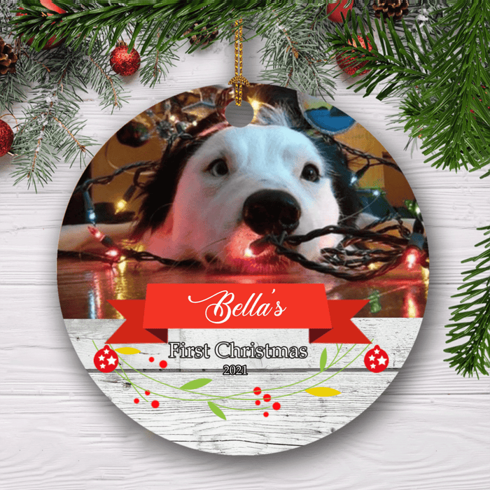 GeckoCustom First Christmas Ornament, Custom Dog Photo, Personalized Gift For Dog Lovers, Christmas Gift SG02 Pack 5 - 35% OFF / 2.75" tall - 0.125" thick