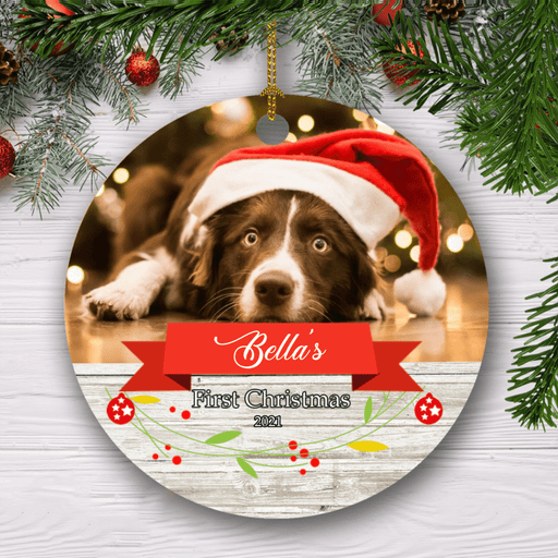 GeckoCustom First Christmas Ornament, Custom Dog Photo, Personalized Gift For Dog Lovers, Christmas Gift SG02 Pack 1 / 2.75" tall - 0.125" thick