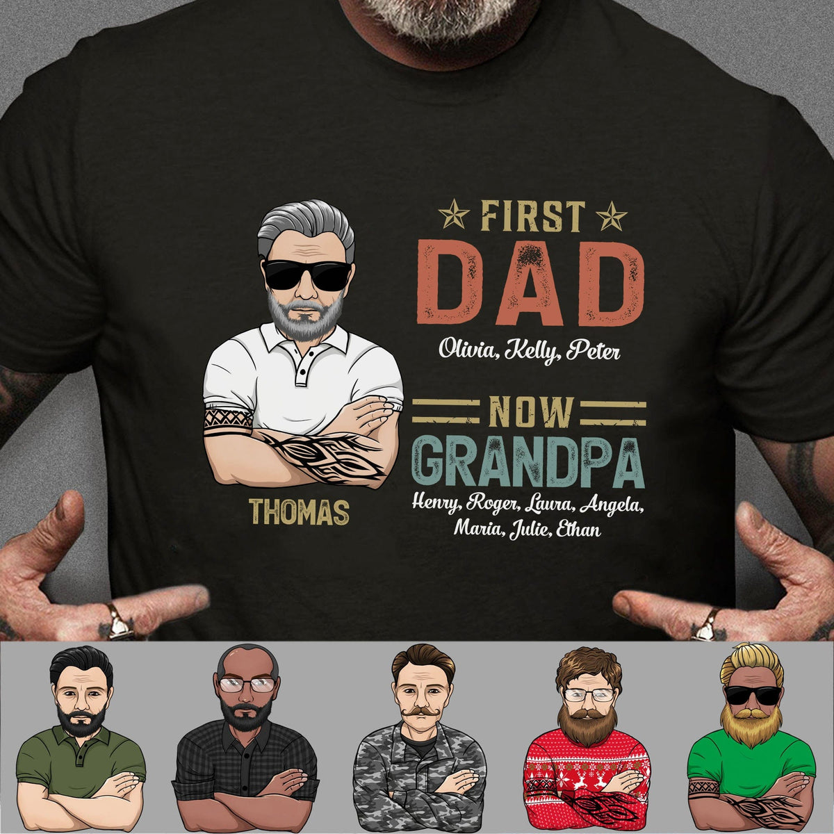 Personalized Father Day Gift Ideas, First Dad Now Grandpa Personalized Custom Father's Day Birthday Dark Shirt C337, Long Sleeve / Colour Dark Heather