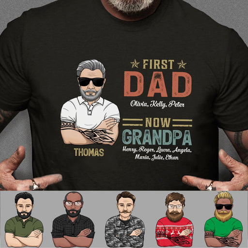 GeckoCustom First Dad Now Grandpa Personalized Custom Father's Day Birthday Dark Shirt C337