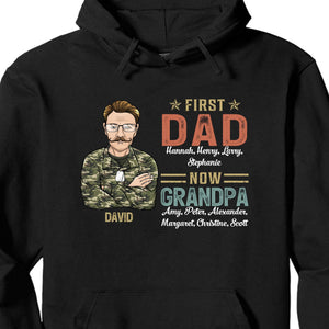 GeckoCustom First Dad Now Grandpa Personalized Custom Father's Day Birthday Dark Shirt C337 Pullover Hoodie / Black Colour / S