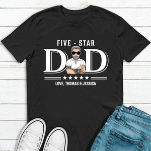 GeckoCustom Five Star Dad Personalized Custom Father's Day Birthday Shirt C316 Basic Tee / Black / S