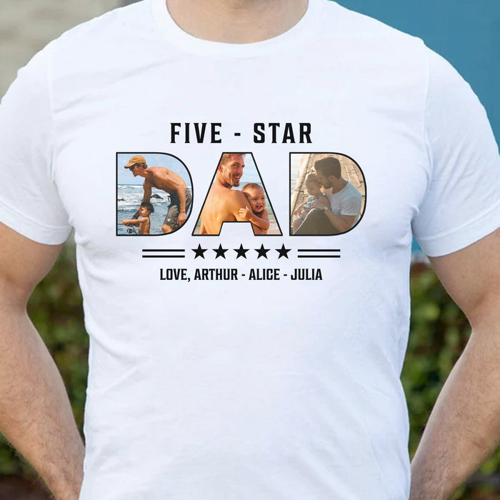 GeckoCustom Five Star Dad Personalized Custom Photo Shirt For Dad C316 Basic Tee / Sport Grey / S