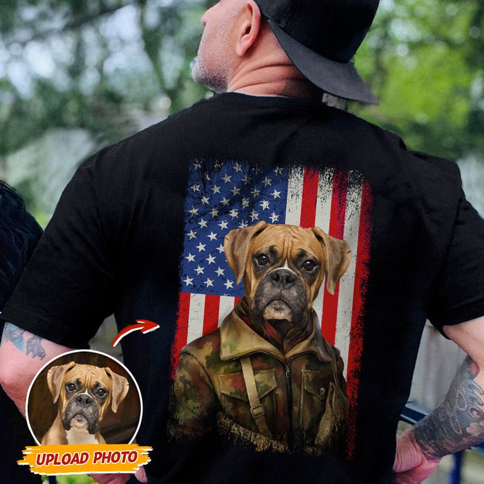 GeckoCustom Flag America Uniform Soldier Custom Photo Dog Cat Portrait Back Shirt N369 HN590