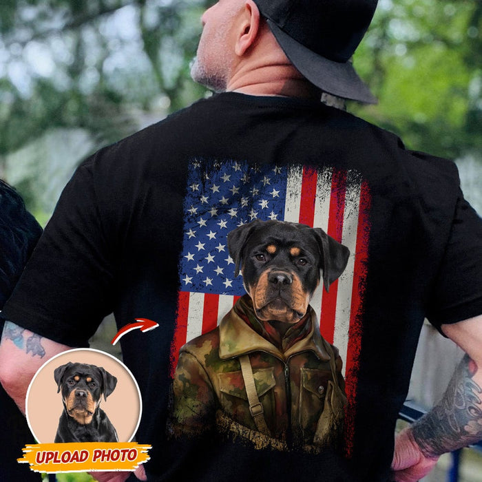 GeckoCustom Flag America Uniform Soldier Custom Photo Dog Cat Portrait Back Shirt N369 HN590