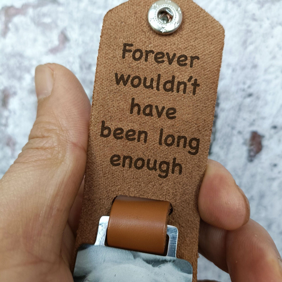 GeckoCustom Forever Wouldn't Have Been Long Enough Dog Pet Memorial Vintage Leather Photo Keychain C247