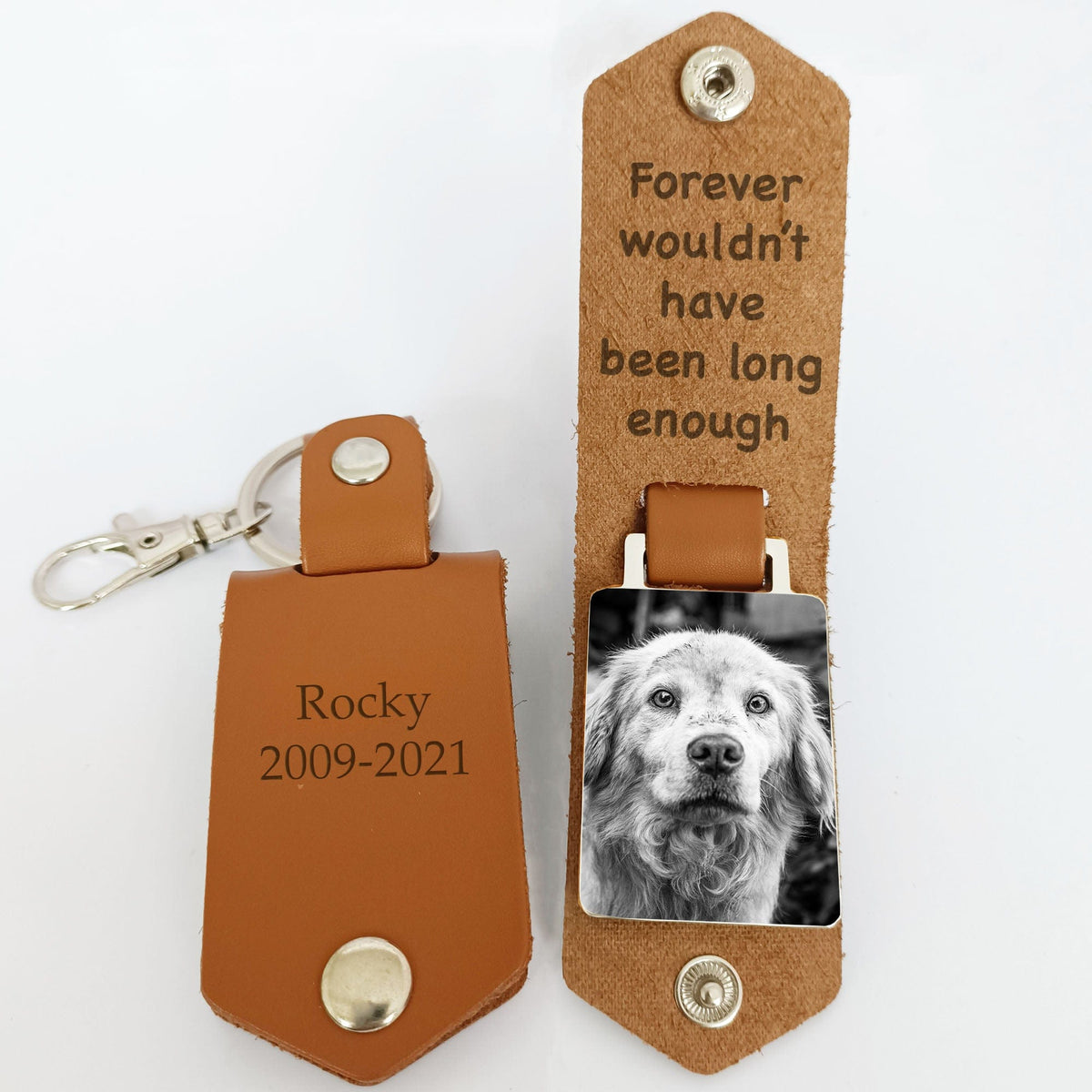 GeckoCustom Forever Wouldn't Have Been Long Enough Dog Pet Memorial Vintage Leather Photo Keychain C247