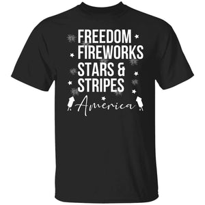 GeckoCustom Freedom Fireworks Stars And Stripes 4th of July Shirt Basic Tee / Black / S