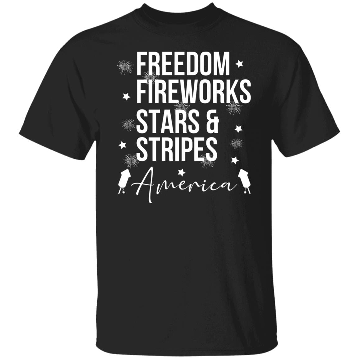 GeckoCustom Freedom Fireworks Stars And Stripes 4th of July Shirt Basic Tee / Black / S