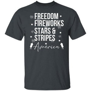 GeckoCustom Freedom Fireworks Stars And Stripes 4th of July Shirt Basic Tee / Dark Heather / S
