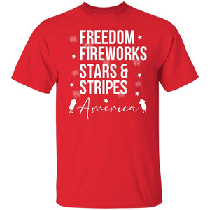 GeckoCustom Freedom Fireworks Stars And Stripes 4th of July Shirt Basic Tee / Red / S