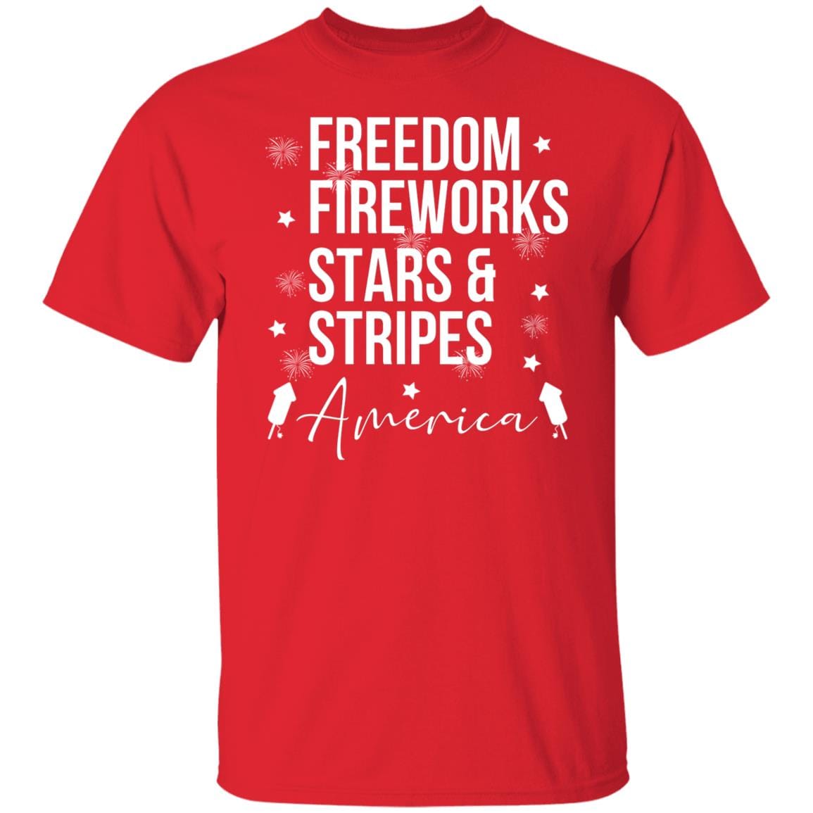 GeckoCustom Freedom Fireworks Stars And Stripes 4th of July Shirt Basic Tee / Red / S