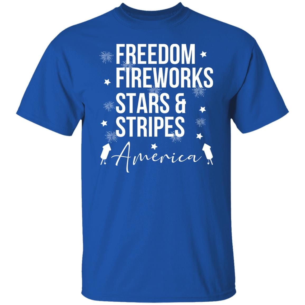 GeckoCustom Freedom Fireworks Stars And Stripes 4th of July Shirt Basic Tee / Royal / S
