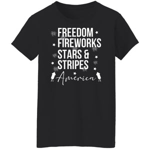 GeckoCustom Freedom Fireworks Stars And Stripes 4th of July Shirt Women T-Shirt / Black / S