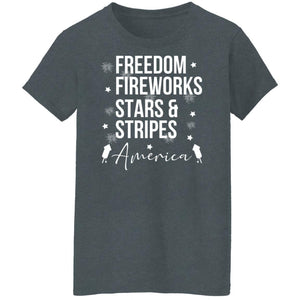 GeckoCustom Freedom Fireworks Stars And Stripes 4th of July Shirt Women T-Shirt / Dark Heather / S