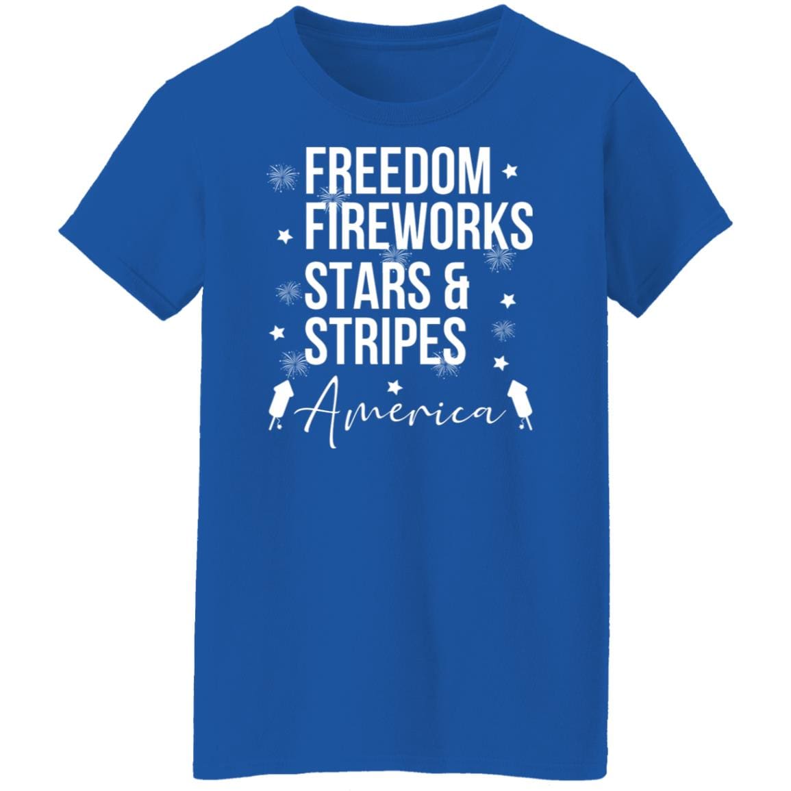 GeckoCustom Freedom Fireworks Stars And Stripes 4th of July Shirt Women T-Shirt / Royal / S