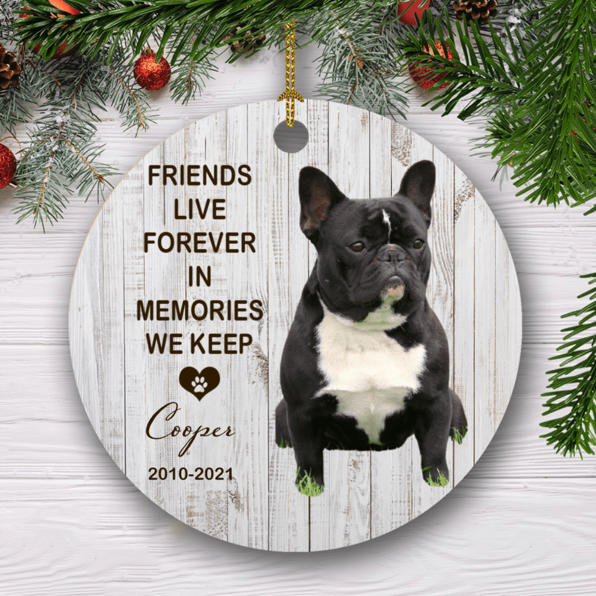 GeckoCustom Friends Live Forever In Memories, Custom Dog Cat Photo Ornaments, SG02