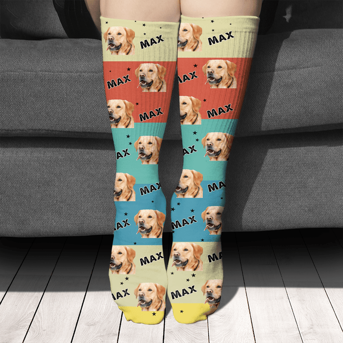 GeckoCustom Gift For Dog Cat, Custom Dog Cat Face Photo Vintage Socks, Personalized Gift For Dog Cat