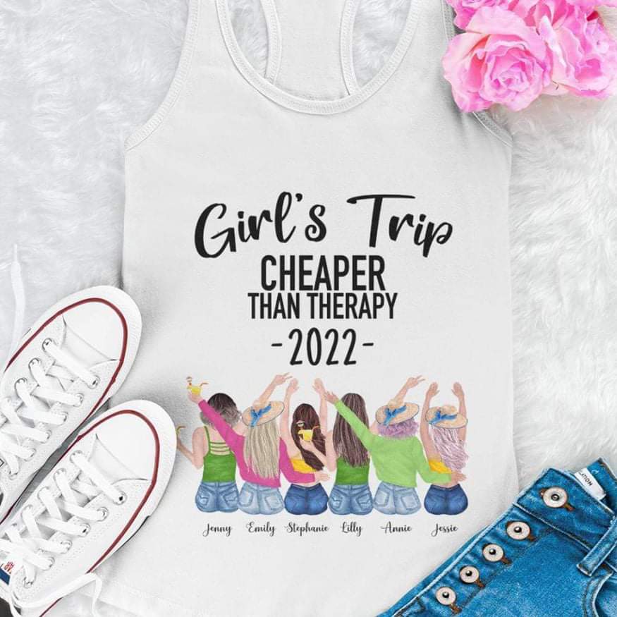 "Girl's Trip Cheaper Than Therapy" Funny Graphic Tank Top For Women | Sleeveless Summer Travel Tee