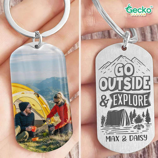 GeckoCustom Go Outside & Explore Camping Metal Keychain HN590 No Gift box / 1.77" x 1.06"