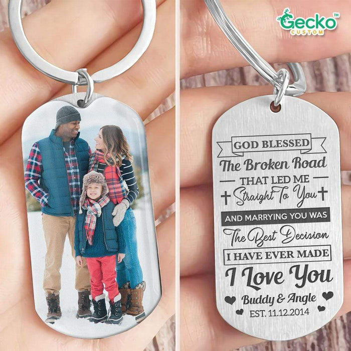 GeckoCustom God Blessed The Broken Road Led Me Straight To You Couple Metal Keychain HN590 No Gift box / 1.77" x 1.06"