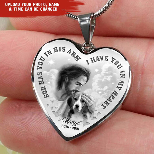 GeckoCustom God Has You In His Arm I Have You In Heart Memorial Dog Cat Necklace HN590 Stainless Steel With Gift Box + Message Card