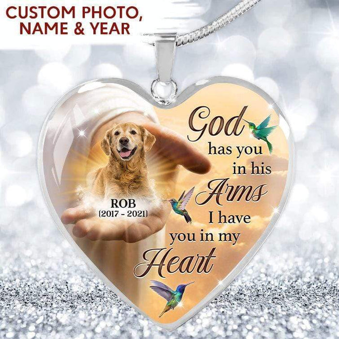 GeckoCustom God Has You In His Arms I Have You In My Heart Pet Memorial Necklace, Pet Loss Gift HN590