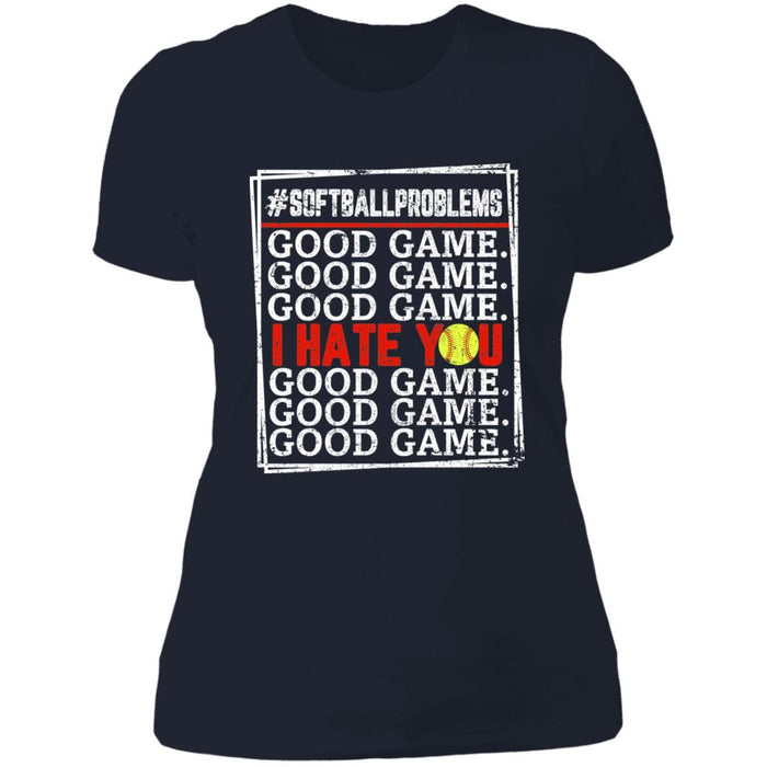 GeckoCustom Good Game I Hate You Softball T-Shirt Women Tee / Midnight Navy / X-Small