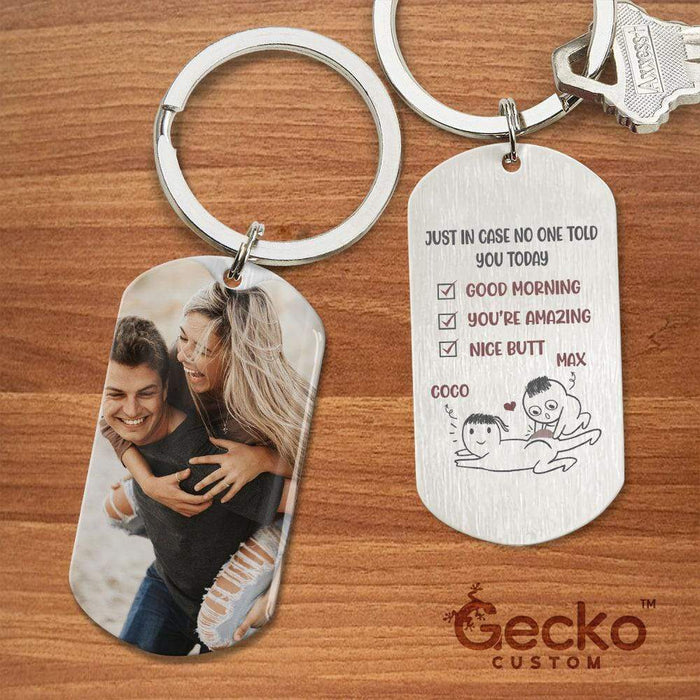 GeckoCustom Good Morning Nice Butt Valentine Couple Metal Keychain HN590 With Gift Box (Favorite) / 1.77" x 1.06"