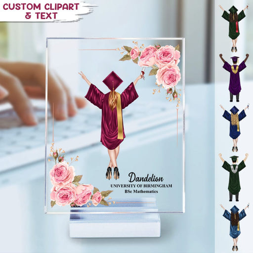 GeckoCustom Graduation Clipart Acrylic Plaque and Stand Vertical 8” x 10”, Graduation Gift HN590